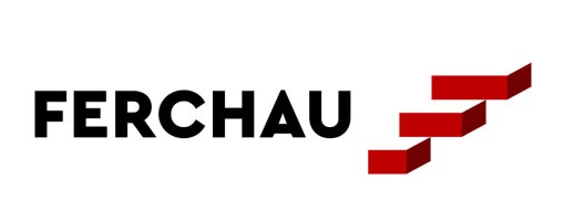 Ferchau Logo: Der Name in Großbuchstaben, rechts daneben drei stilisierte rote Steine, die nach obenhin größer werdend übereinander liegen.