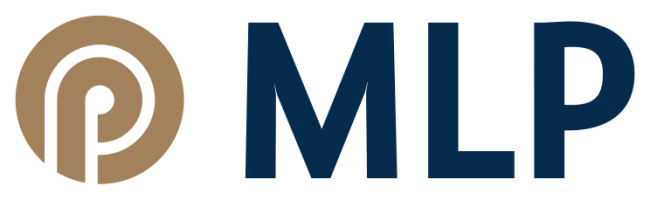MLP-Logo: Neben ineinander verschlungenen Linien, ein P in einem O, stehen drei große Buchstaben: MLP 