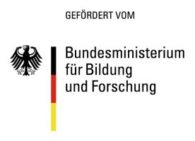 Logo des BMBF: Links der Bundesadler, mittig schmaler Linie in Deutschlandfarben, daneben der Name des Ministeriums.