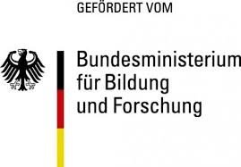 Logo des BMBF: Links Bundesadler und Streifen in Farben der deutschen Flagge. Rechts der Name des Ministeriums.