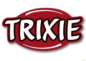 Logo: weiße Buchstaben in einem rötlichen Oval: Trixie.