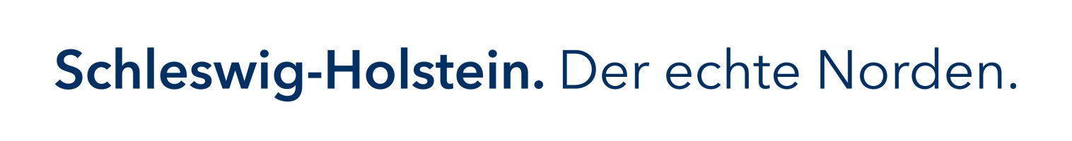 Dunkelblauer Schriftzug: "Schleswig-Holstein. Der echte Norden."