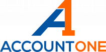 Logo: Großes A in blau und orange, darunter in denselben Farben der Schriftzug: AccountOne