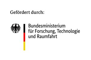 Logo des BMBF: Links Bundesadler und Streifen in Farben der deutschen Flagge. Rechts der Name des Ministeriums.
