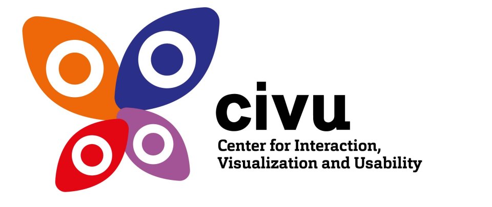 Das Logo ddes CIVU: Ein stilisierter Schmetterling, jeder der Flügel in einer anderen Farbe (orange, blau, lila, rot). Daneben in schwarzer Schrift auf weißem Grund der Name des Instituts.