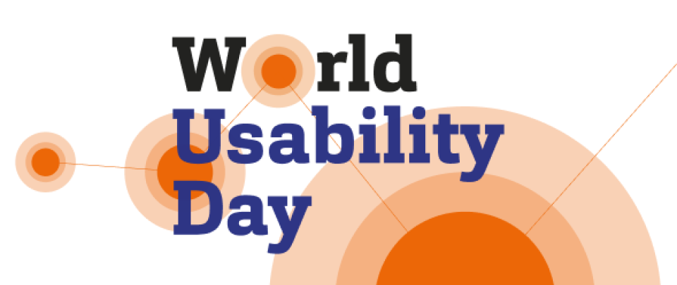 Grafik: Die Wörter World Usability untereinander, darunter und daneben Kreise, die Wellen aussenden.