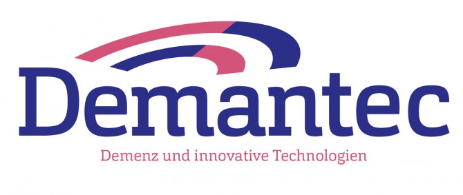 Logo: Schriftzug "Demantec" in lila, darüber wellenähnliche halbkreise in lila und pink.