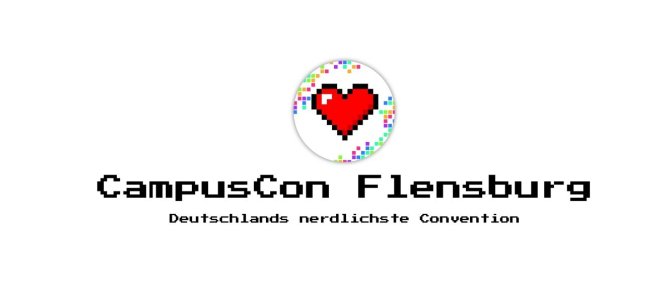 Verpixeltes Herz mit bunten Pixeln drumherum, darunter Text: CampusCon Flensburg - Deutschlands nerdlichste Convention