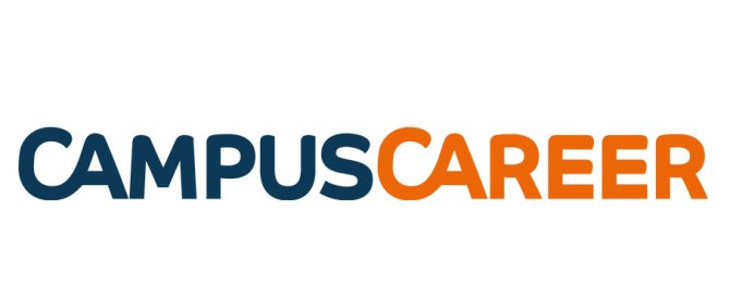 Blau-orangener Schriftzug in Großbuchstaben: CampusCareer.