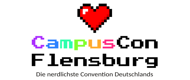 Verpixeltes Herz, darunter Text: CampusCon Flensburg - Die nerdlichste Convention Deutschlands