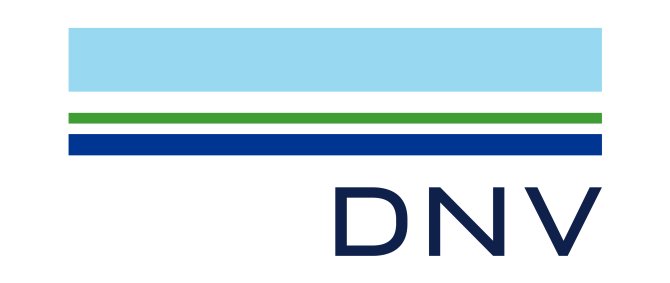 Unternehmenslogo: Mehrere horizontale, farbige Streifen, darunter die Großbuchstaben DNV.