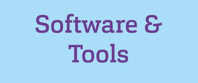 Hellblauer Hintergrund mit dem Schriftzug: Software & Tools