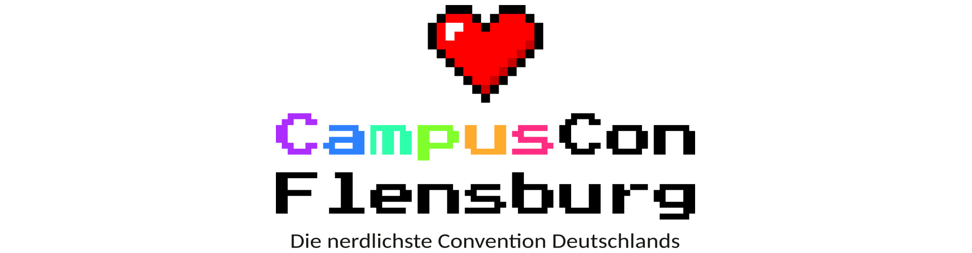 Verpixeltes Herz, darunter Text: CampusCon Flensburg - Die nerdlichste Convention Deutschlands