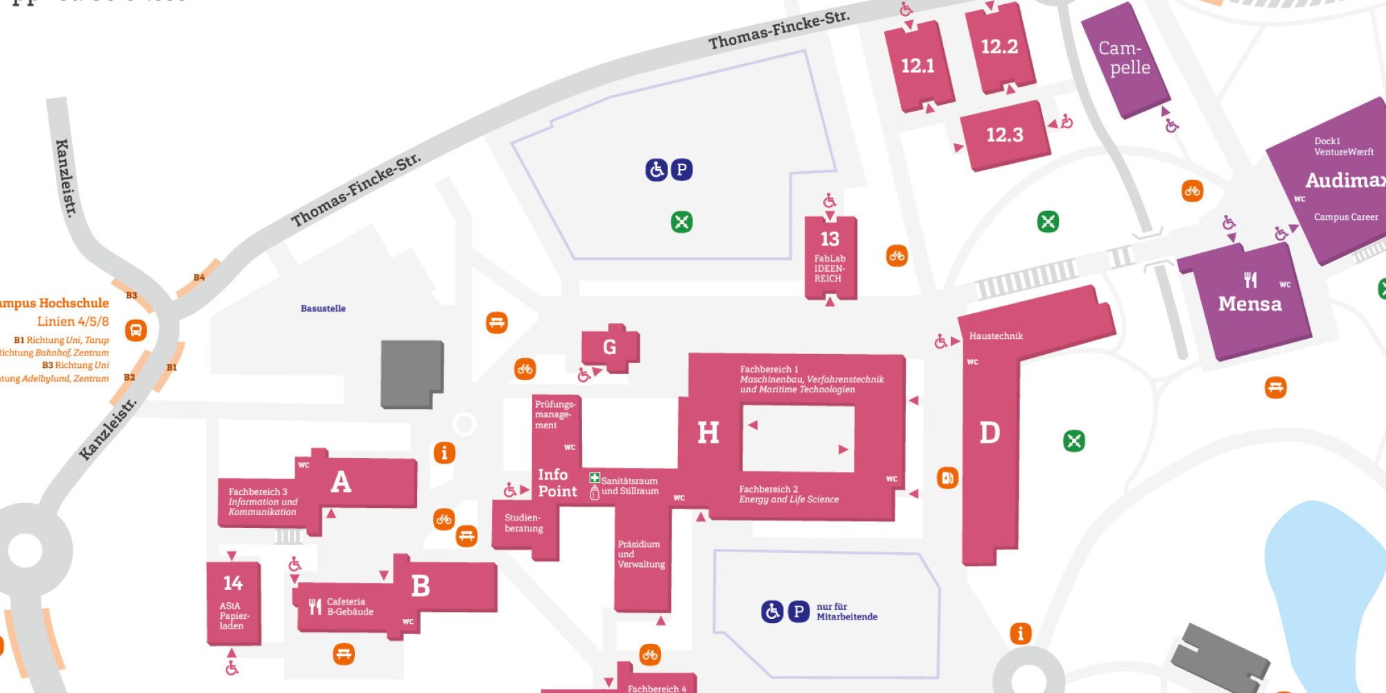Ausschnitt aus einem Lageplan, der das Hochcshulgelände zeigt.